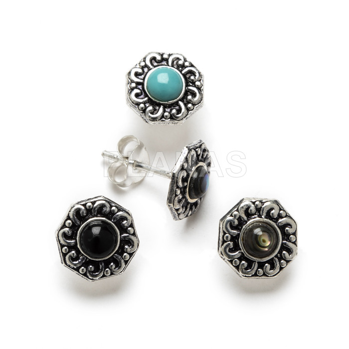Sterling silver and enamel earrings. flower.