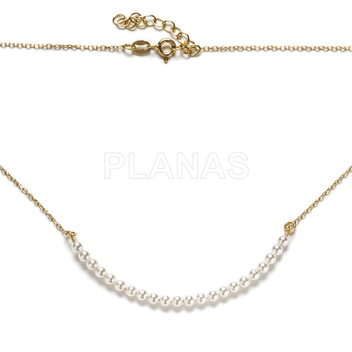 Sterling silver and gold plated necklace with 3mm glass pearls.