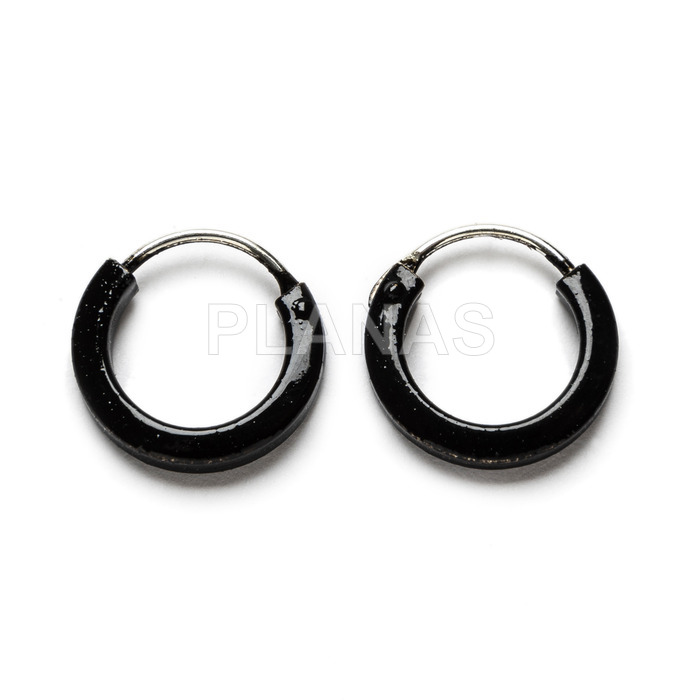 Sterling silver and black enamel earrings.