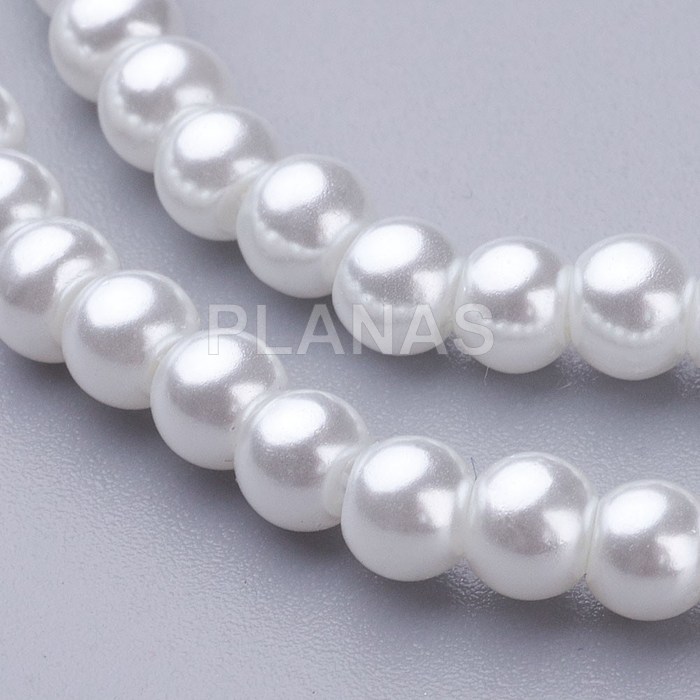 Tira de Perlas de cristal en 4mm, Color Blanco.