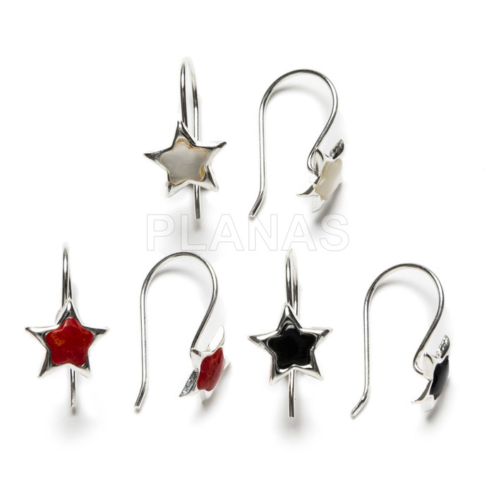 Sterling silver and enamel earrings. star.
