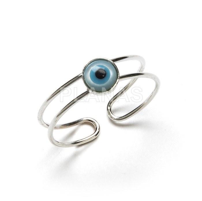 Adjustable ring in sterling silver and mother of pearl. turkish eye