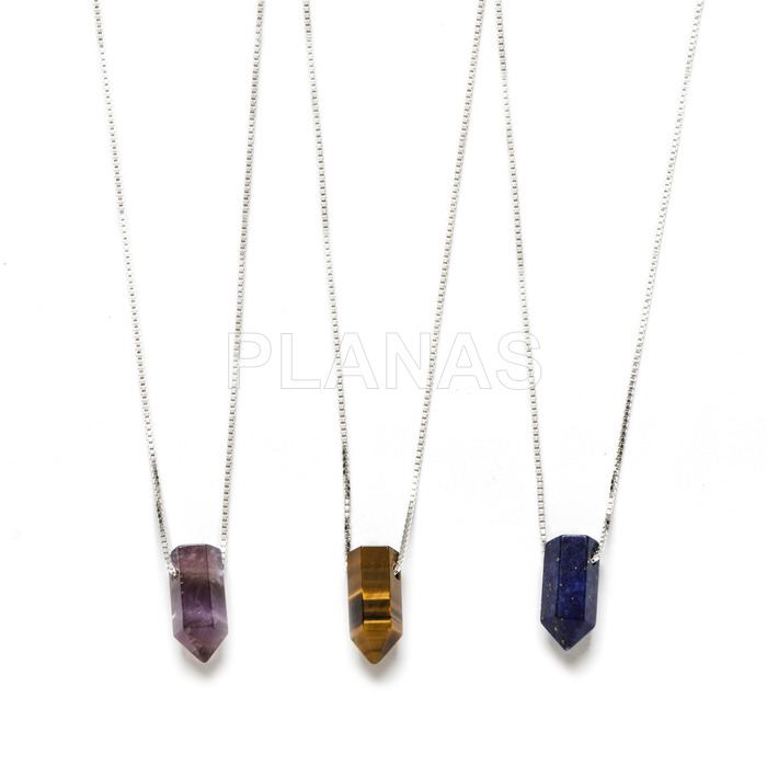 Necklace in sterling silver and natural mineral.