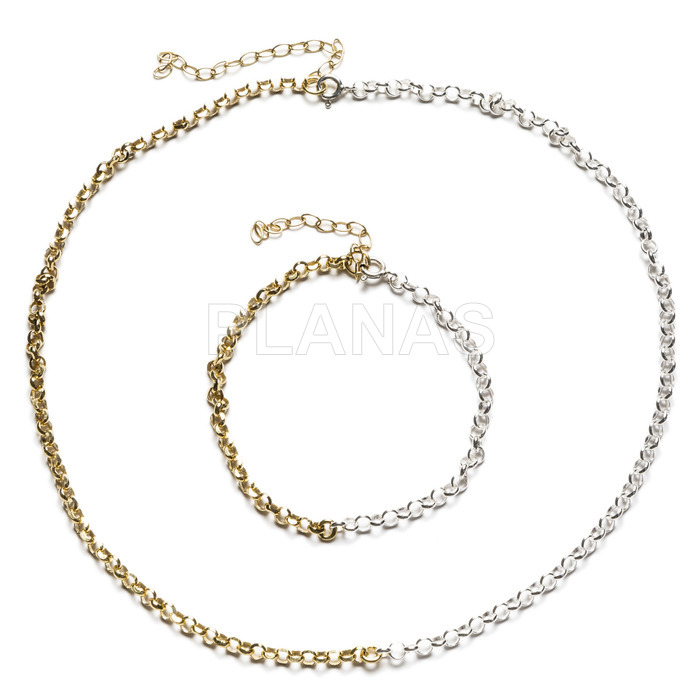 Necklace and bracelet set in sterling silver and gold plating.