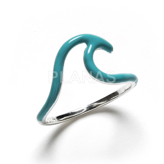 Ring in sterling silver and turquoise enamel. wave.