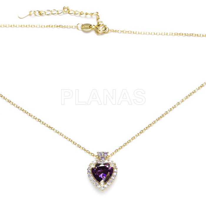 Colar em prata de lei e zircões. coraÇÃo.