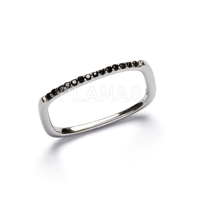Ring in rhodium plated sterling silver and black zircons.