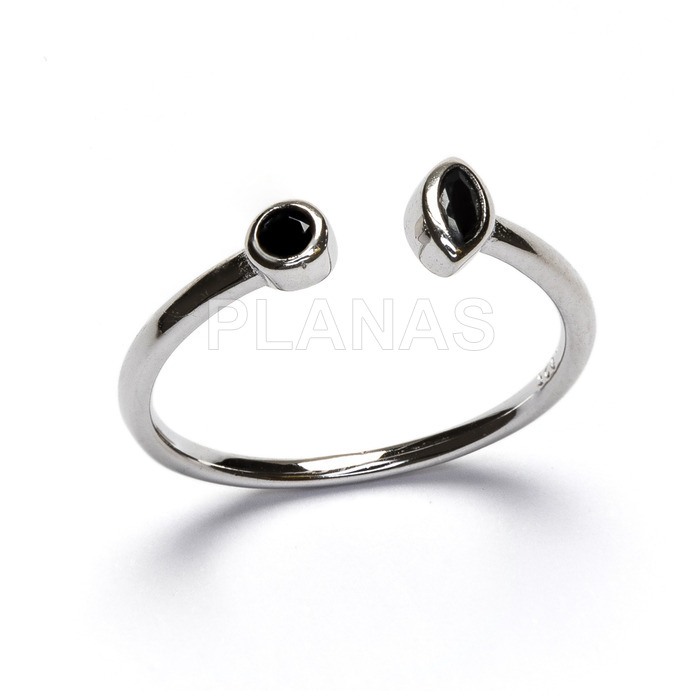 Ring in rhodium plated sterling silver and black zircons.