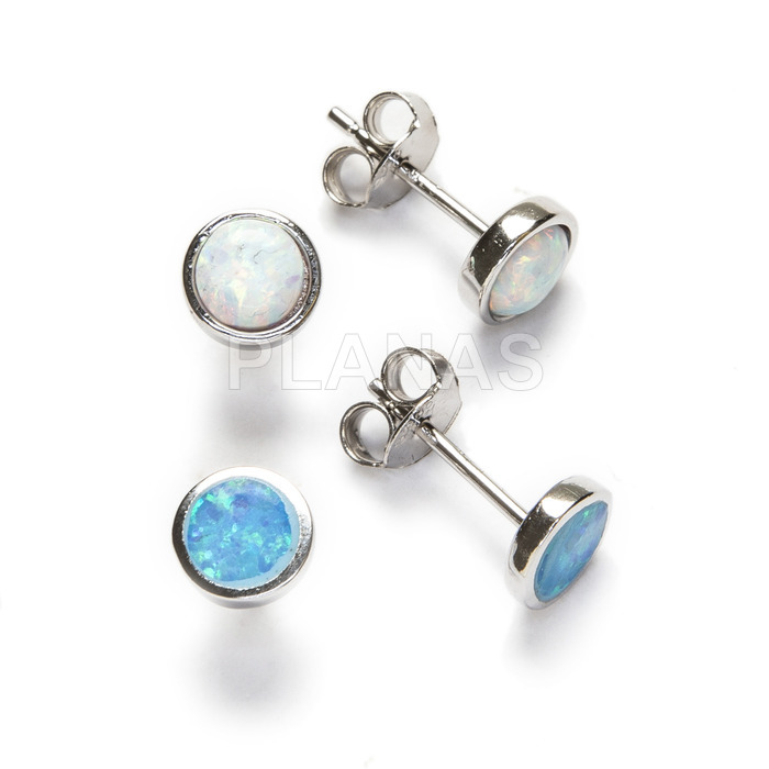 Sterling silver and opal earrings.