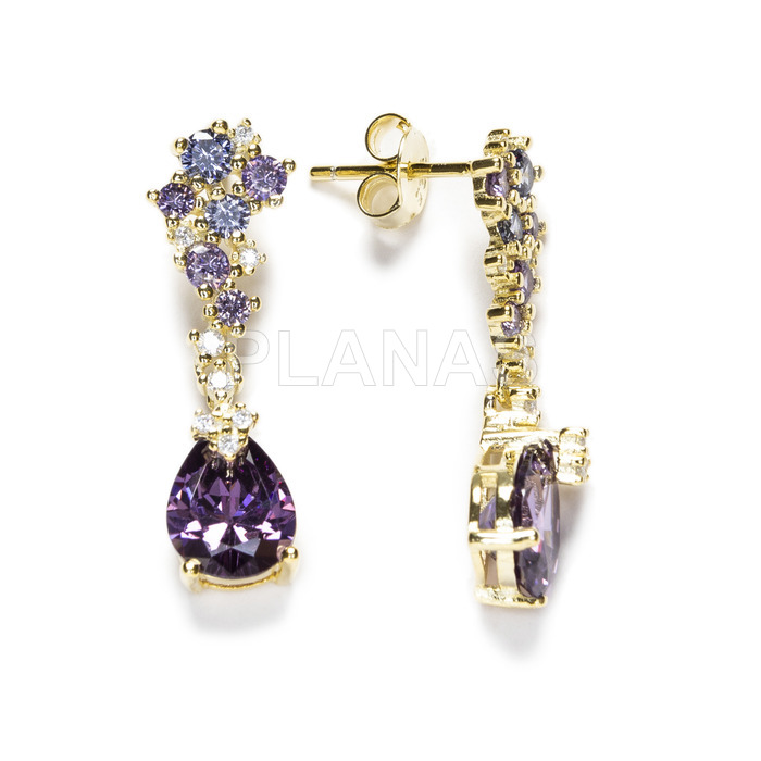 Pendientes en Plata de ley y Baño Oro con Circonitas Tanzanite. 