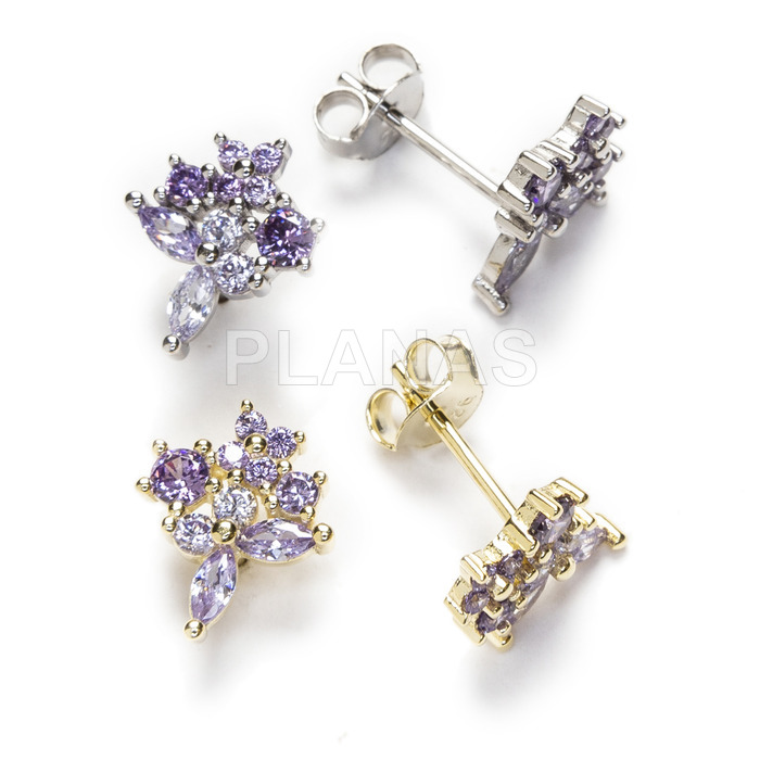 Pendientes en Plata de ley Rodiada y Circonitas Lilas. 