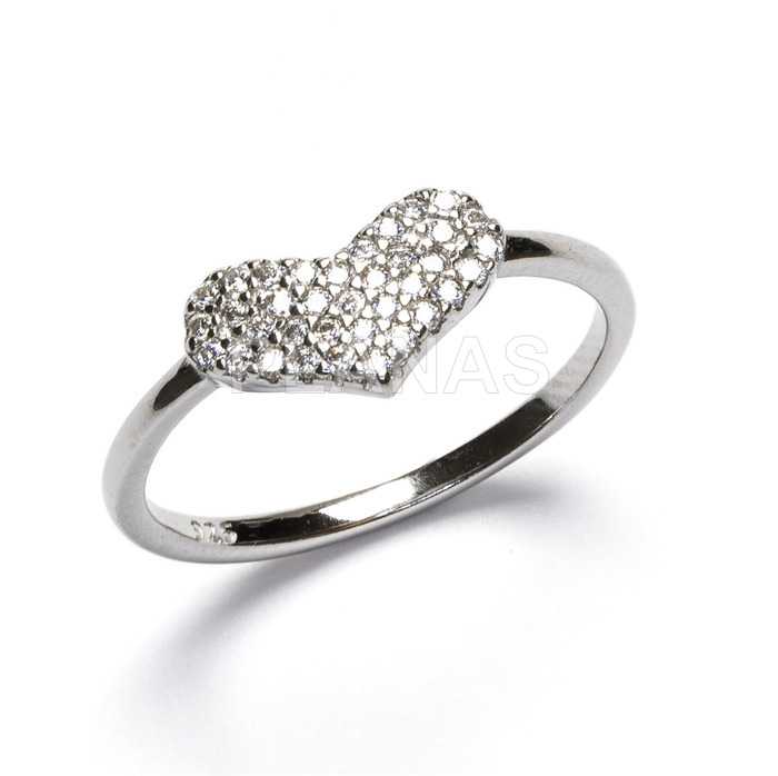 Ring in rhodium plated sterling silver and zircons. heart.
