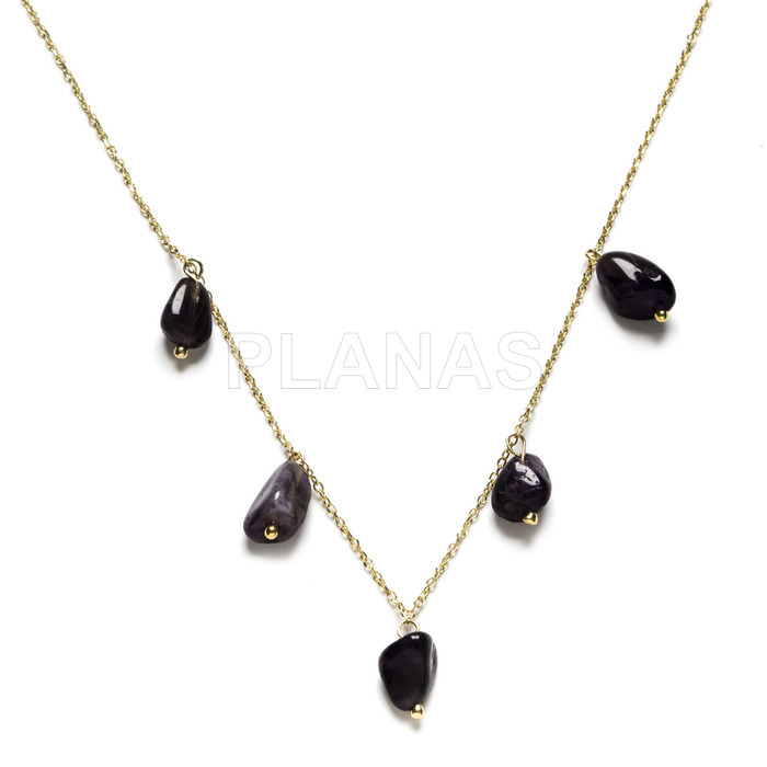 Necklace in sterling silver and gold bath with amethysts.