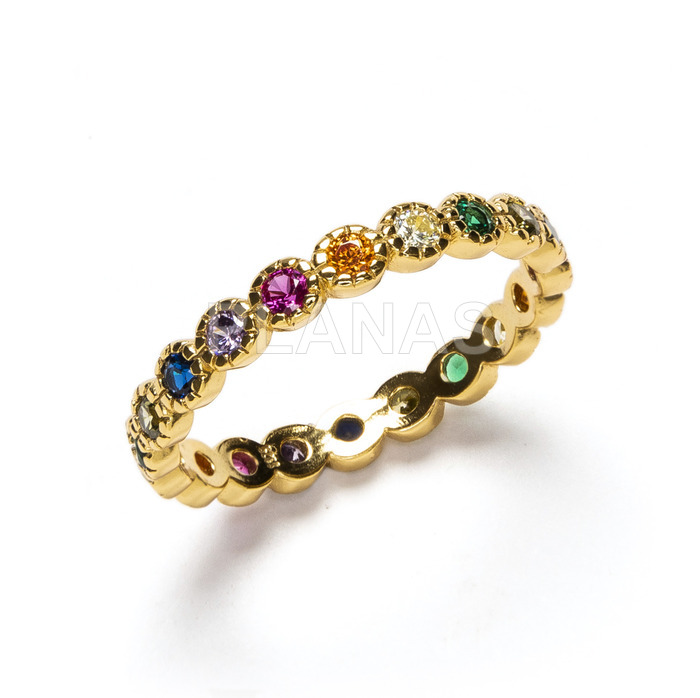Half round ring in gold plated sterling silver 1 micron with colored zircons.