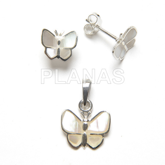 Set sterling silver butterfly and nacre.
