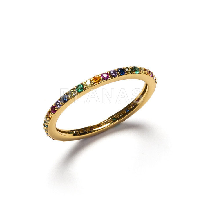 1 micron gold plated sterling silver ring with colored zircons.