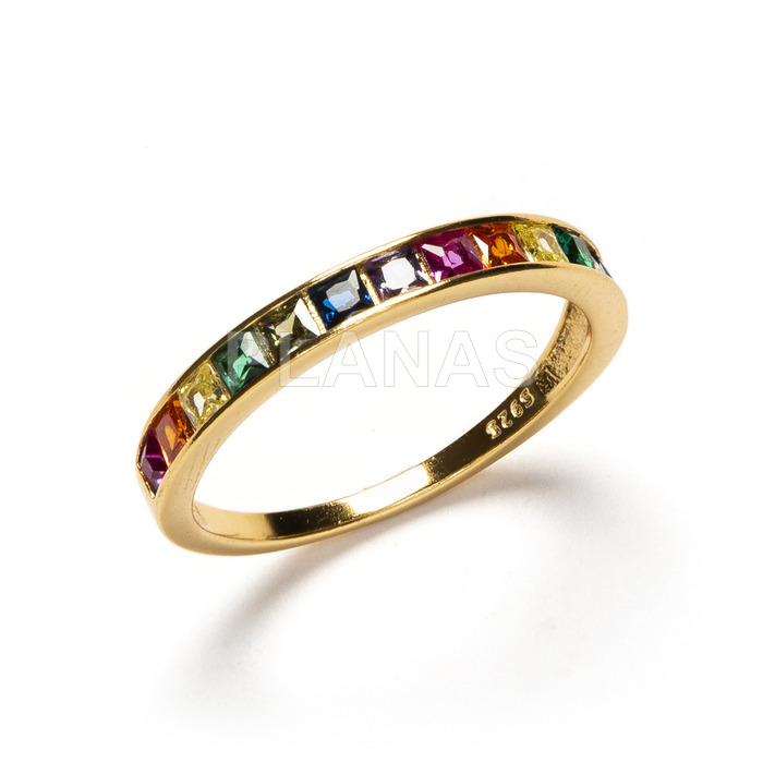 1 micron gold plated sterling silver half round ring with colored zircons.