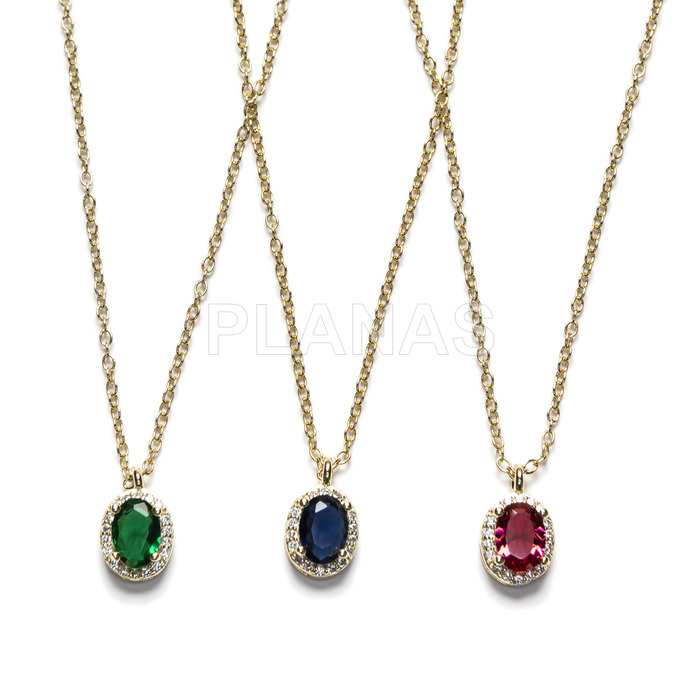 Necklace in sterling silver and gold plated with zircons.