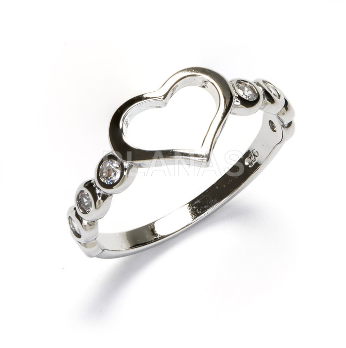 Ring in rhodium plated sterling silver and white zircons. heart.