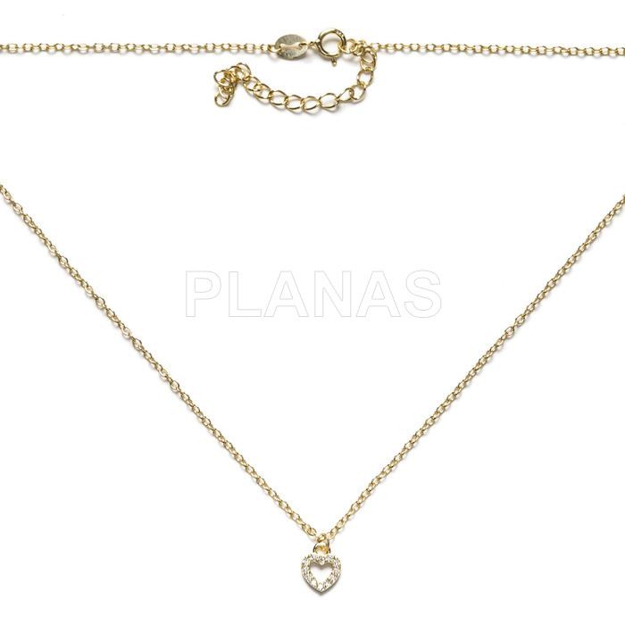 Collar en Plata de ley y baño oro con Circonitas blancas. CORAZÓN.