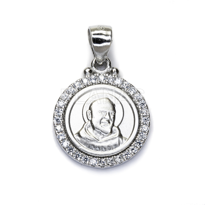 Rhodium plated sterling silver pendant.padre pio.