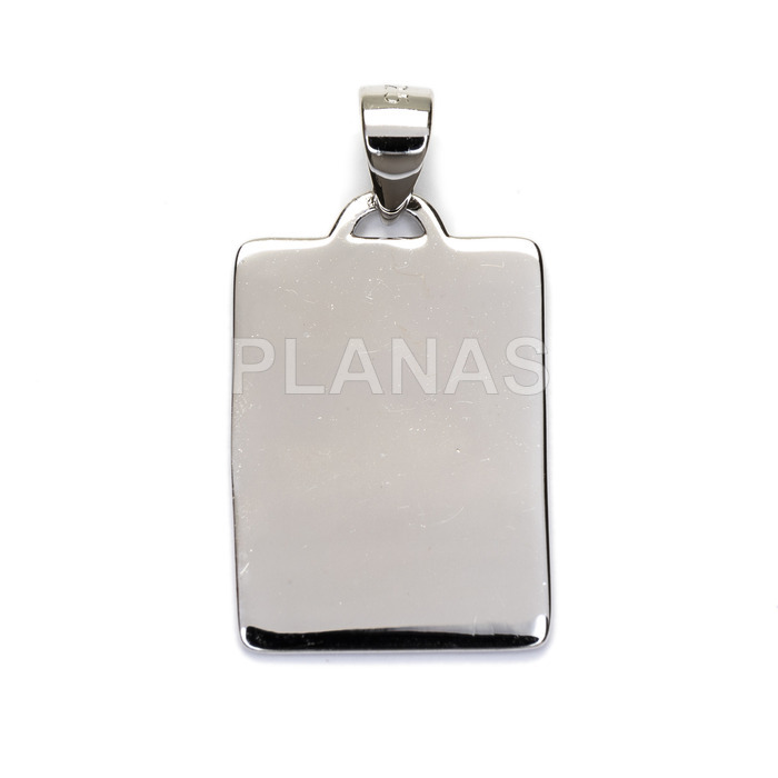 Rhodium plated sterling silver pendant. plate 20x14mm.