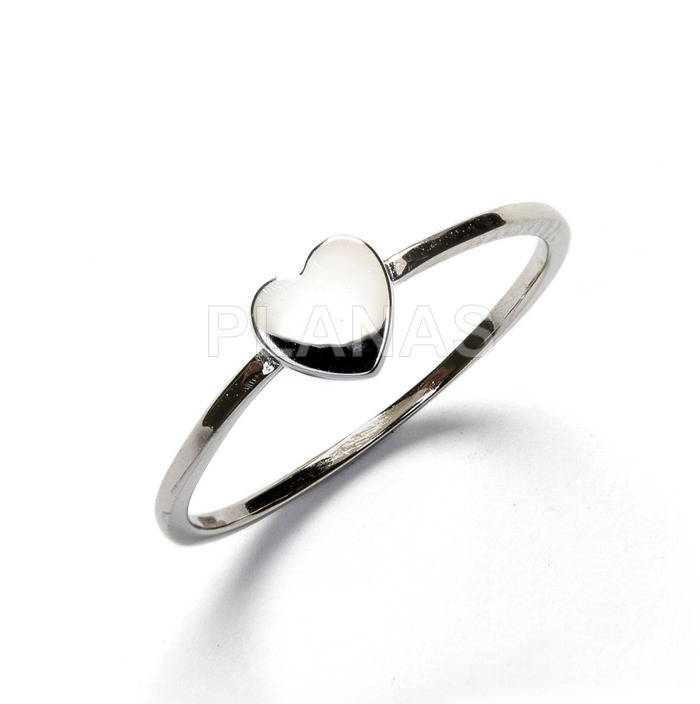 Rhodium plated sterling silver ring. heart.
