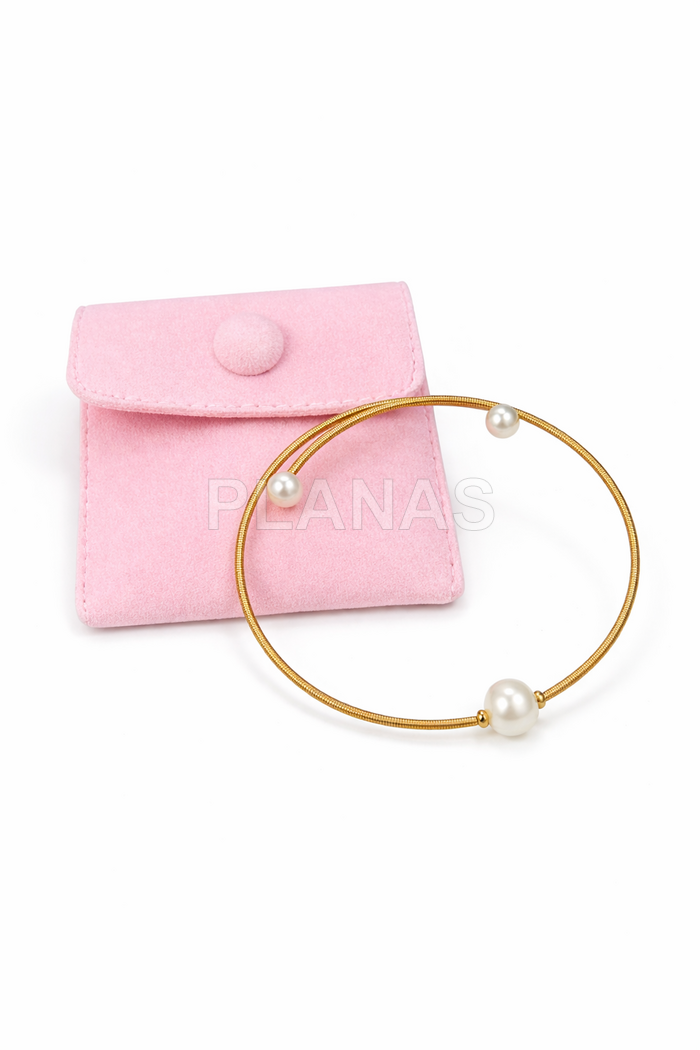 Pulsera en Acero Inoxidable y Baño Oro con Perlas Cultivadas.  