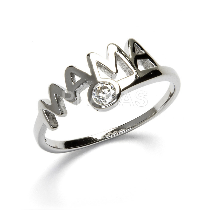 Ring in rhodium-plated sterling silver and zirconia.mama.