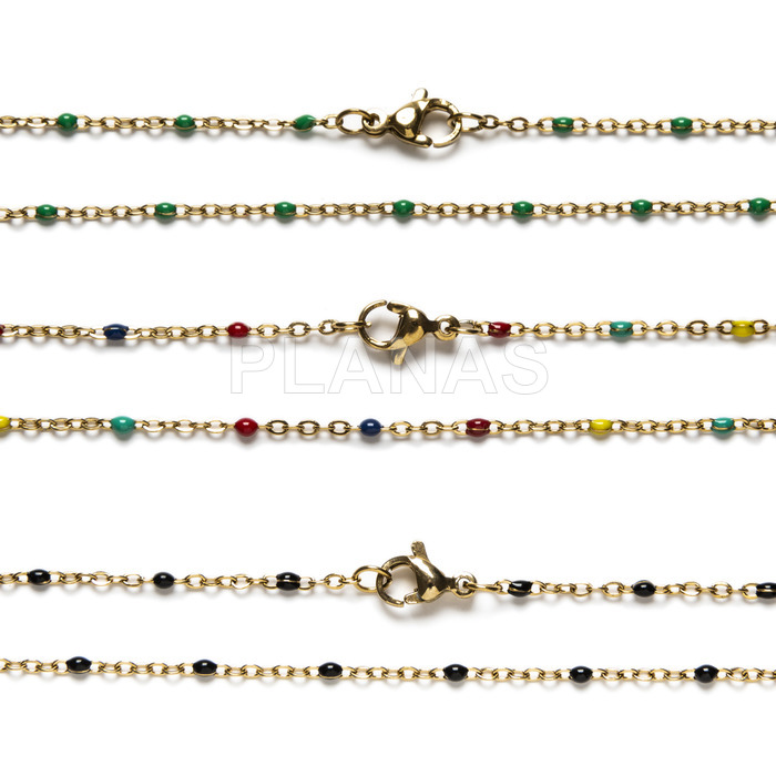 Stainless steel and gold plated chain with enamelled balls.45cm.