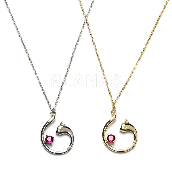 Necklace in sterling silver and fuchsia zirconia.cat.