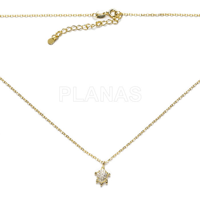 Collar en Plata de ley y baño oro Circonitas. TORTUGA.