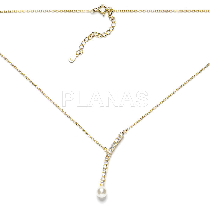 Sterling silver and gold plated necklace with zirconia and 6mm shell pearl.