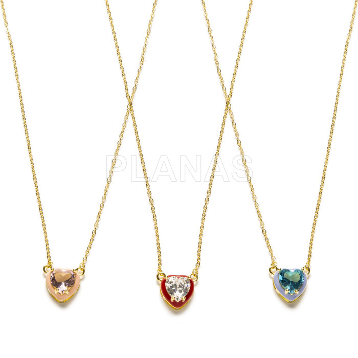 Sterling silver and gold plated necklace with zirconia. heart.