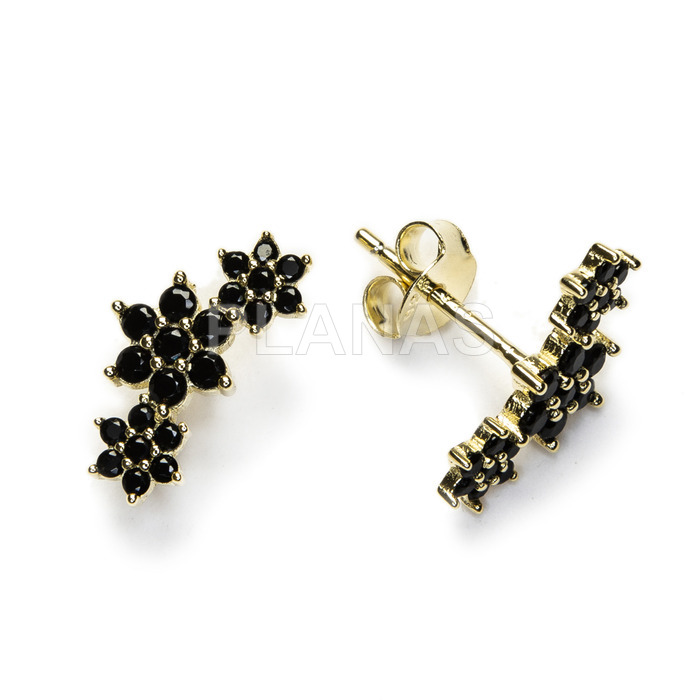 Sterling silver and gold plated earrings with black zircons.