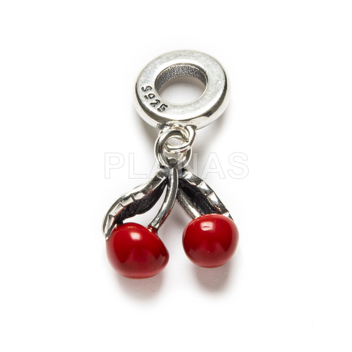 Charm in sterling silver, cherries.