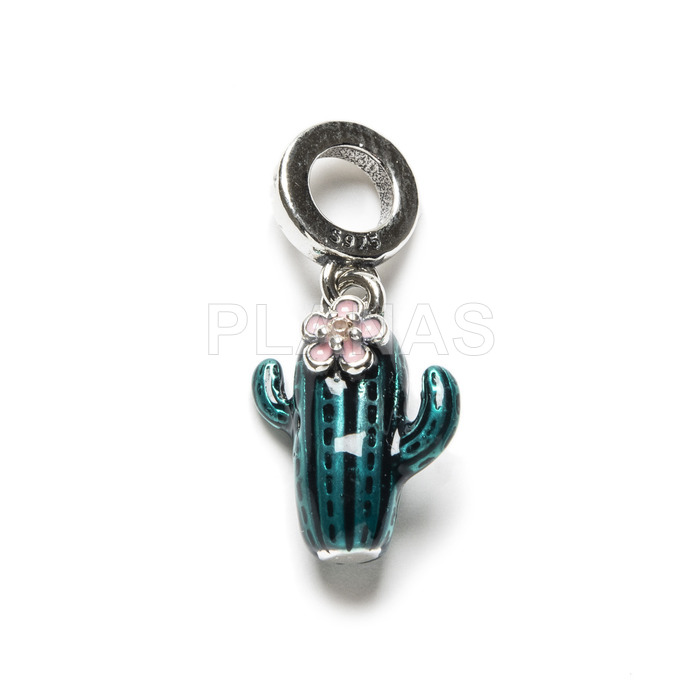 Sterling silver charm, cactus.