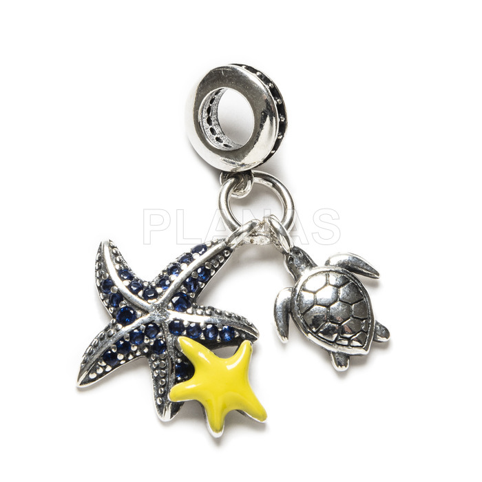 Charm in sterling silver, starfish and turtle.