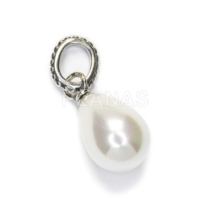 Sterling silver charm, pearl shell.