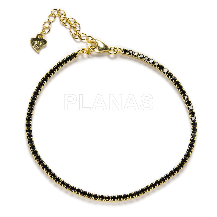Sterling silver and gold plated bracelet with black zircons.