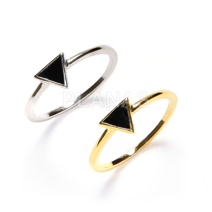 Ring in sterling silver and black enamel.triangle.