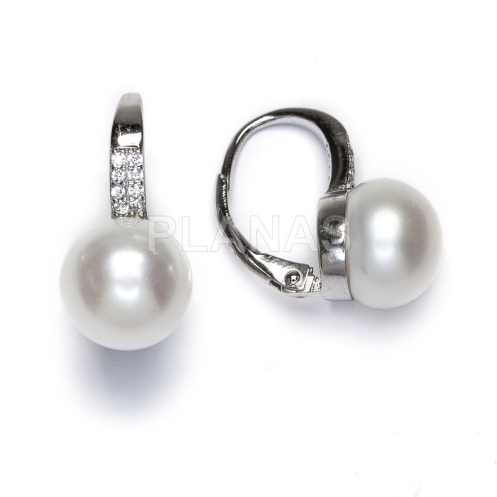 Rhodium plated sterling silver, cultured pearl and zirconia earrings.