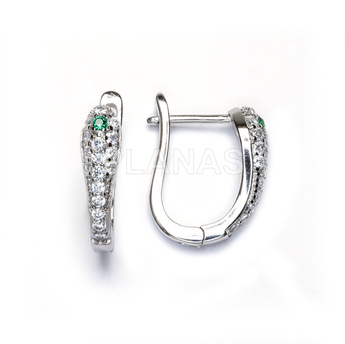 Rhodium-plated sterling silver and zirconia earrings. snake.