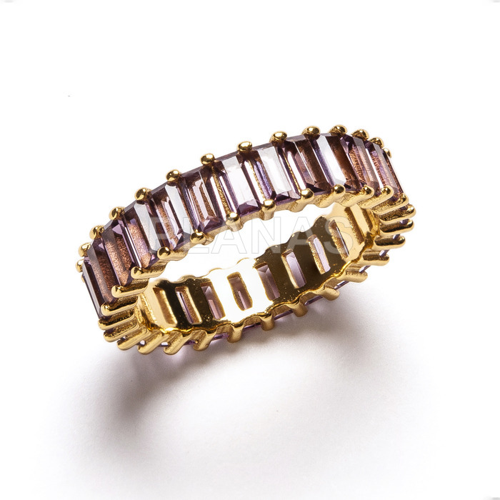 Sterling silver and gold plated one micron ring with aubergine zirconia.