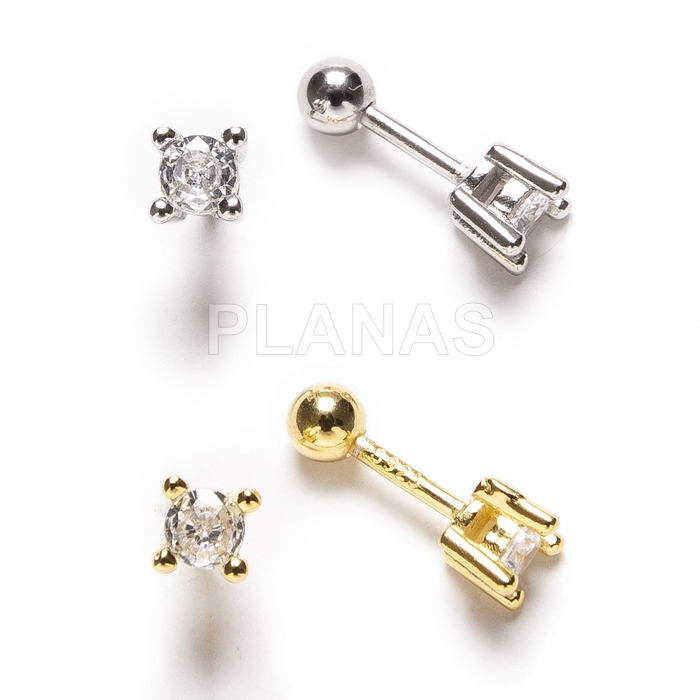 Rhodium-plated sterling silver and zirconia earrings with 3mm screw closure.
