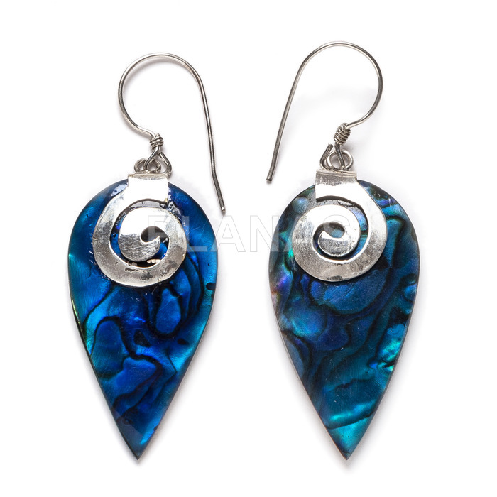 Sterling silver and blue abalone earrings.