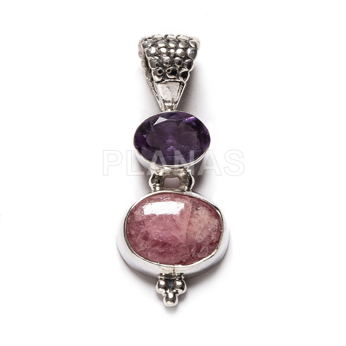 Pendant in sterling silver and natural stones.
