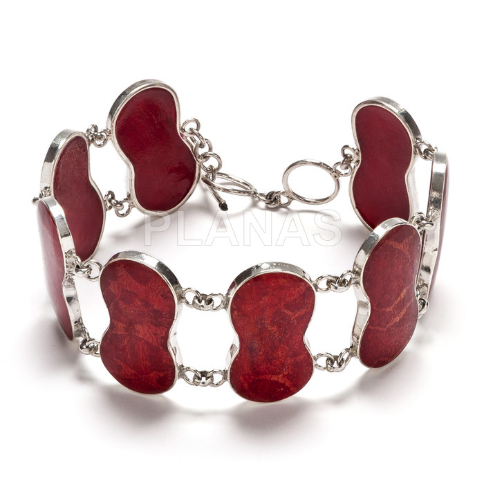 Balinese bracelet in sterling silver and coral.