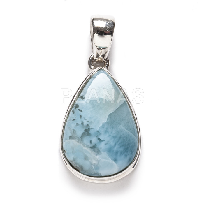 Pendant in sterling silver and natural stones. larimar.