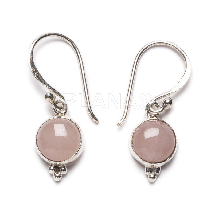 Earrings in sterling silver and natural stones. pink quartz.